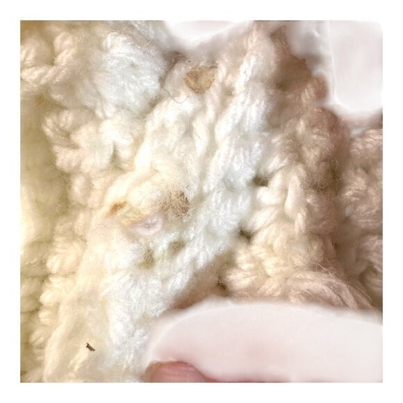Handmade Crochet Sweater Boho Grandma Core White Lace Zig-Zag 3/4 Sleeve Vintage - Picture 3 of 4